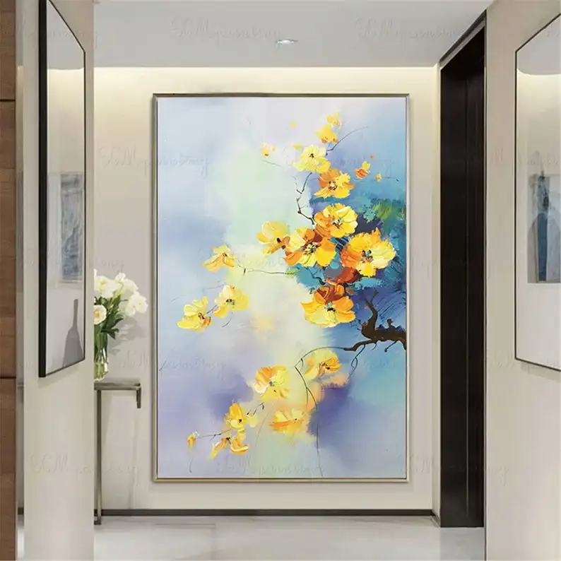 

Оригинальные акриловые золотые цветы Абстрактная живопись холст настенные картины для гостиной дома прихожей Стена Толстая Текстура квад...