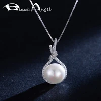 black angel fashion natural pearl water drop shaped pendant necklace for women 925 silver wholesale jewelry christmas gift