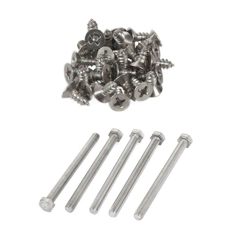 

5 Pcs M8 X 100Mm A2 Stainless Steel Fully Threaded Hex Head Screw Bolt & 30Pcs M4x10mm Self Tapping Phillips Flat Head 304 Stain
