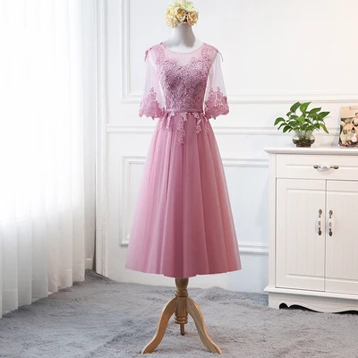 MNZ-9858Z# платье подружки невесты новые зимние рождественские платья средней длины с длинными рукавами г. Бледно-лиловый на шнуровке для девочек - Цвет: 617C