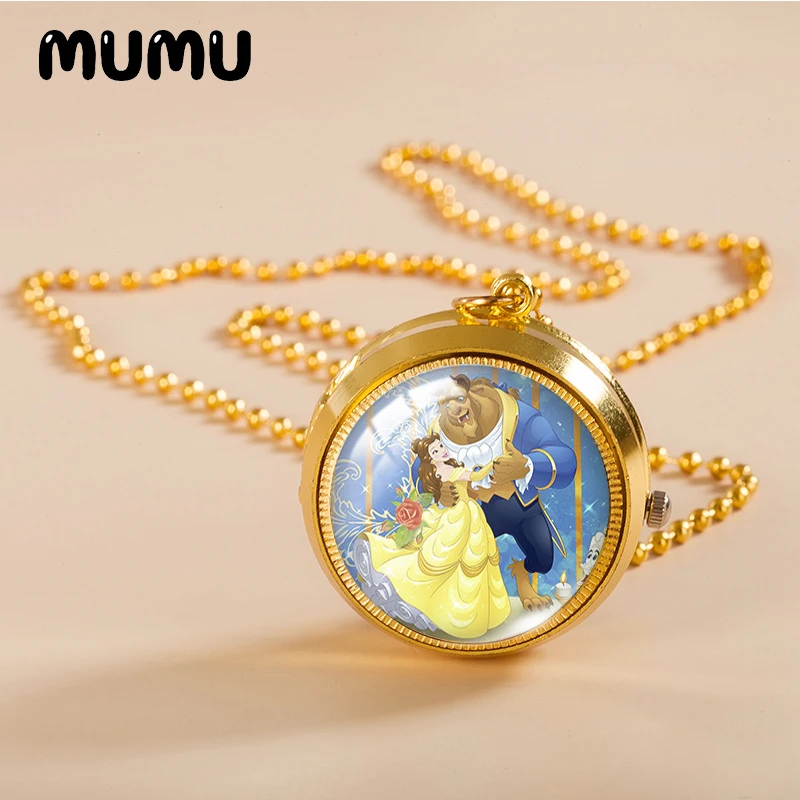 Новинка 2021 карманные часы с изображением красавицы и чудовища ожерелье
