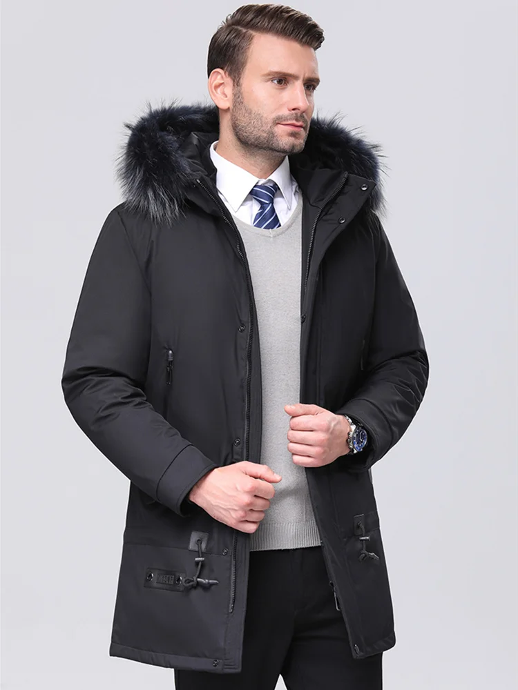 Мужской зимний пуховик с капюшоном VSD Камуфляжная парка из меха енота и гусиных