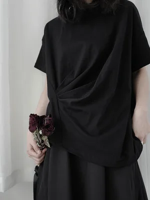 Асимметричная женская футболка Модный Новый плиссированный пуловер в стиле