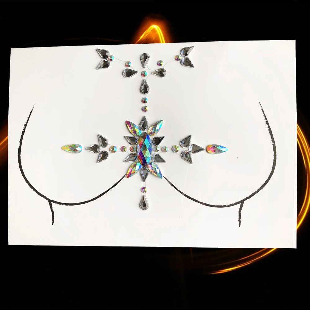 Наклейка с блестками для татуировок на грудь и самоцветами украшение груди