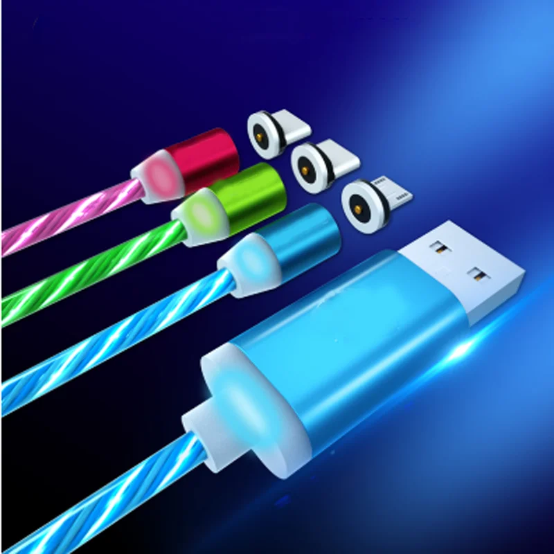 Магнитный кабель Micro USB/Type-C 1 м со светодиодной подсветкой для быстрой зарядки