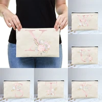 womens makeup bag bridesmaid pink flower floral letters pattern storage bage cosmetic bags folding make up cases pencil cases