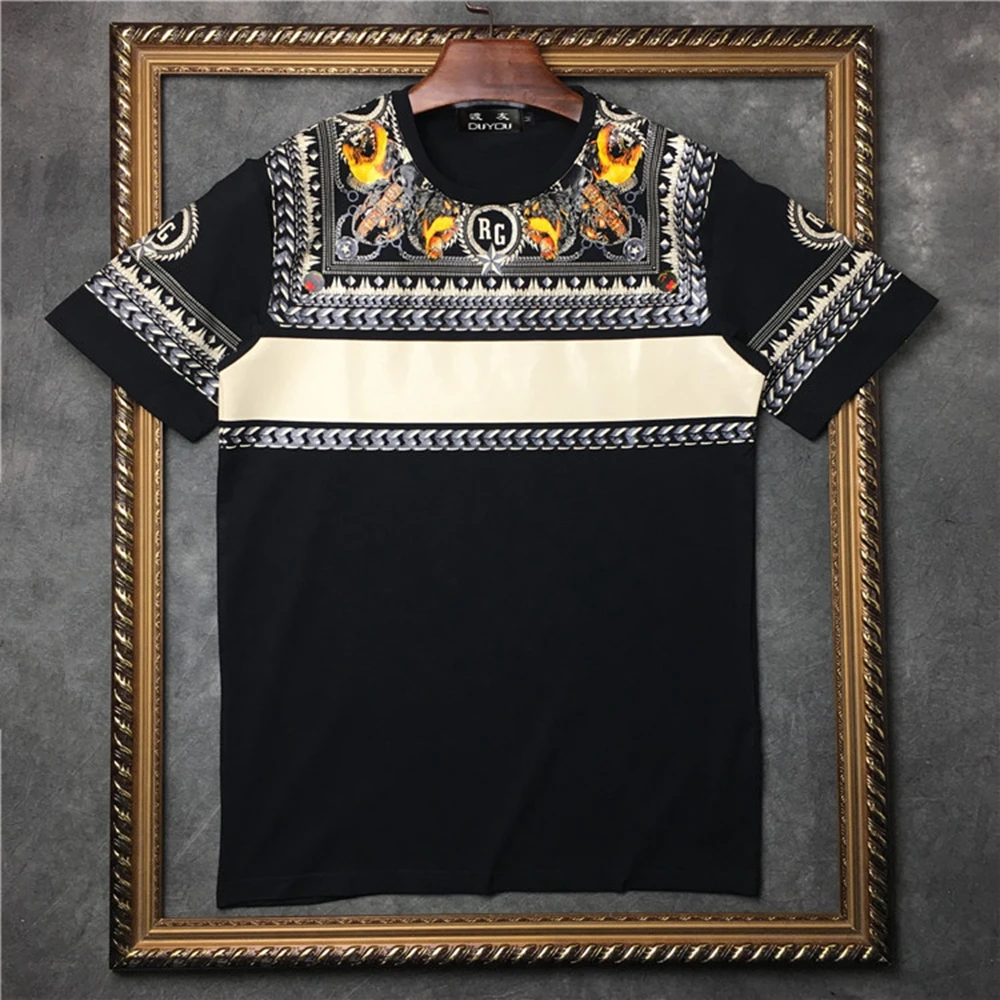 Мужская Летняя облегающая футболка marcelo barrett с чернильным принтом и круглым