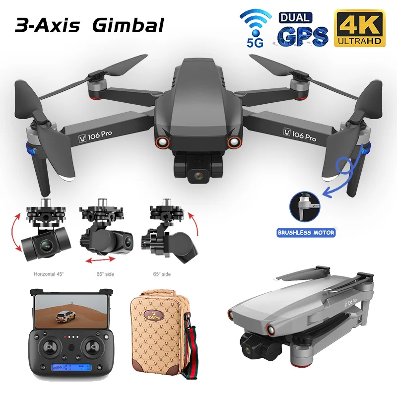 Новый дрона с дистанционным управлением 106Pro GPS 4K HD двойной Камера трехосевой Anti