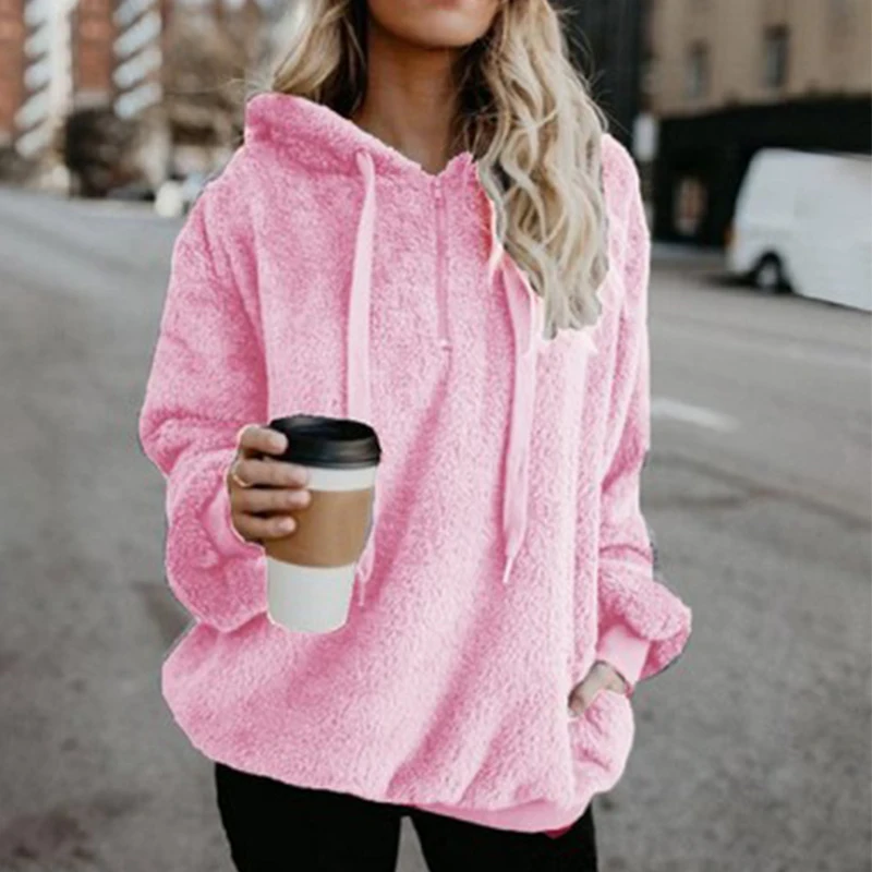 

New Autumn Winter Thick Warm Coat Velvet Cashmere Women Hoody Sweatshirt Solid Pullover Casual Tops lady Loose Long Sleeve