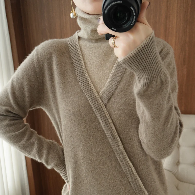 

Женские Пуловеры 100% австралийская шерсть вязаные свитера Женская водолазка свободная шерстяная одежда трикотажная одежда
