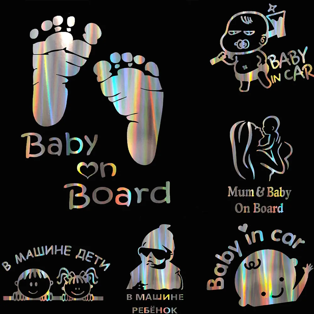 

Laser Russian Kids Baby on Board Car 3D Sticker "Baby In Car" Car Decals KK Vinyl Stickers Family Auto Cover Baby Protect