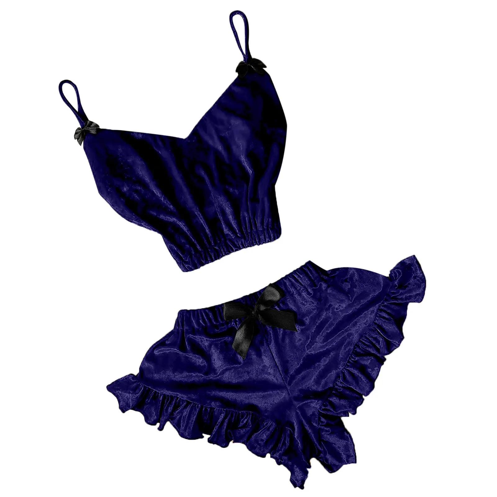 

Women's Underwear Sexy Pajamas Sets Nightwear Female Lingerie V-Neck Sexy Stain Camisole Pajamas Bowknot Shorts Set spa topy