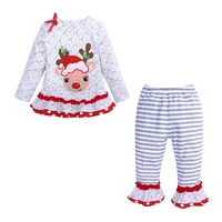 christmas childrens clothing girls long sleeved elk top striped trousers set new years christmas childrens clothing autumn