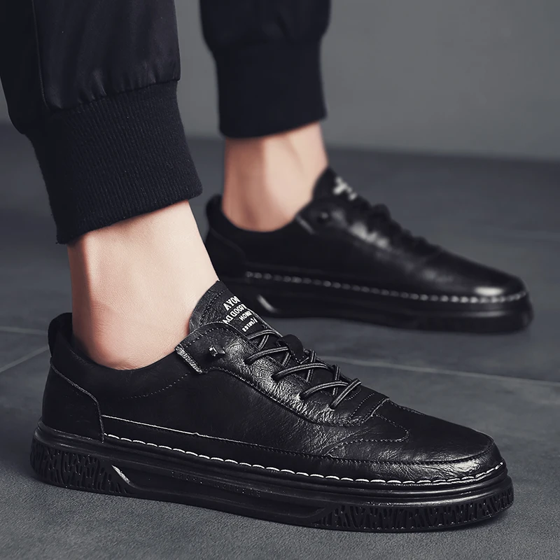 Туфли мужские кожаные на шнуровке повседневные удобные лоферы плоская подошва