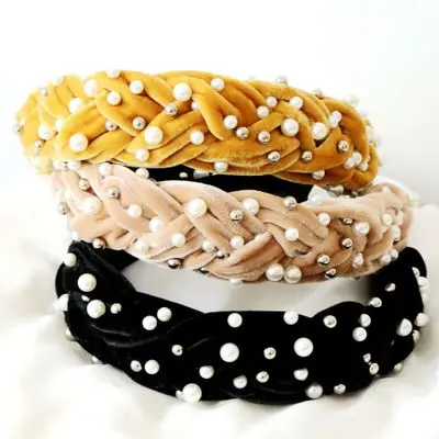 Модный широкий а перламутровый бархат плетеные повязки на голову для женщин