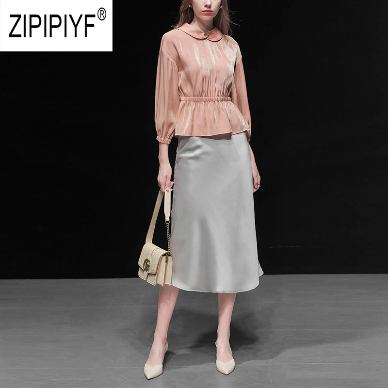 Европейский стиль Модные женские комплекты кукла шеи полый тонкий длинный рукав