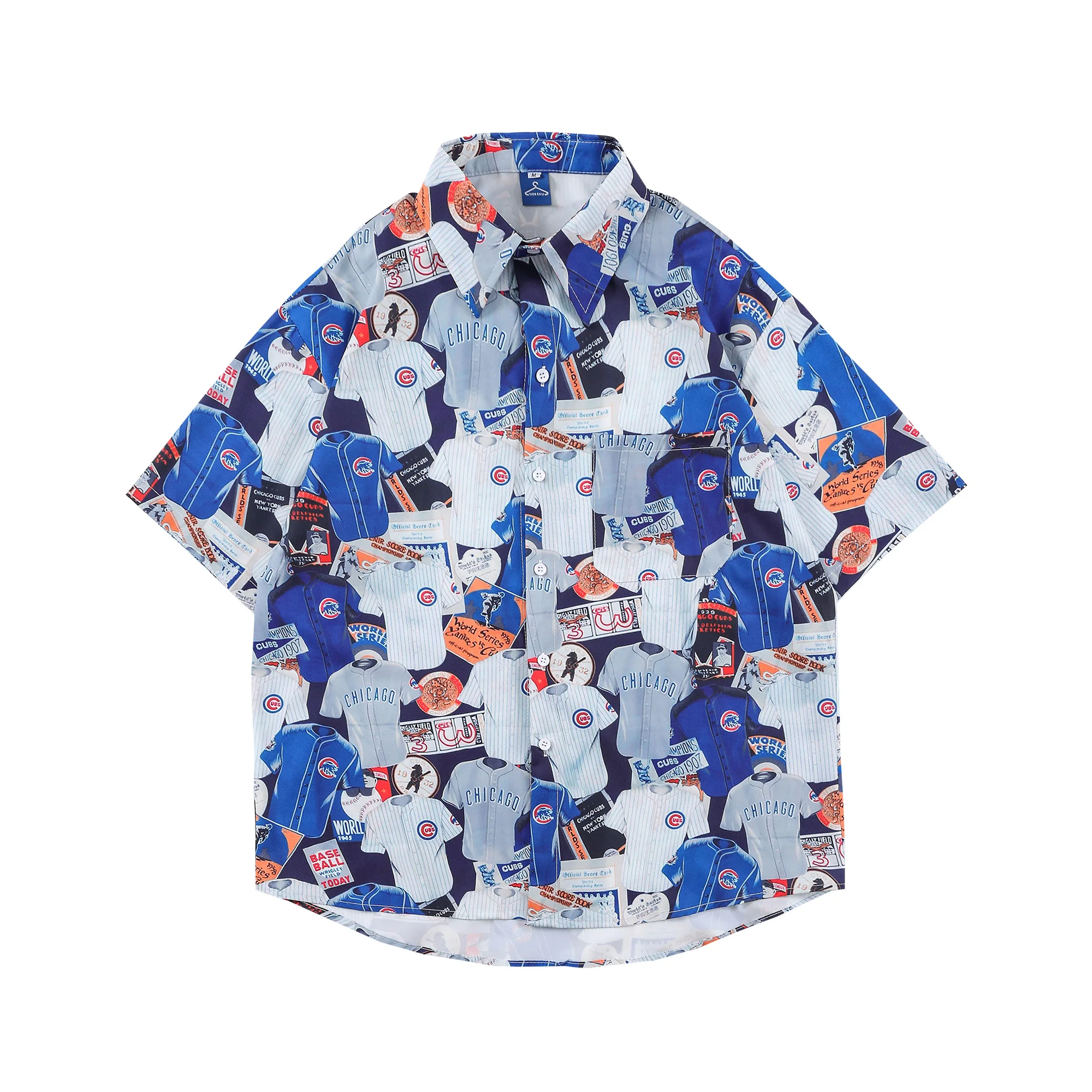

2021 summer new plaid shirt men's short-sleeved loose large size casual creative printing lapel cardigan daily button top