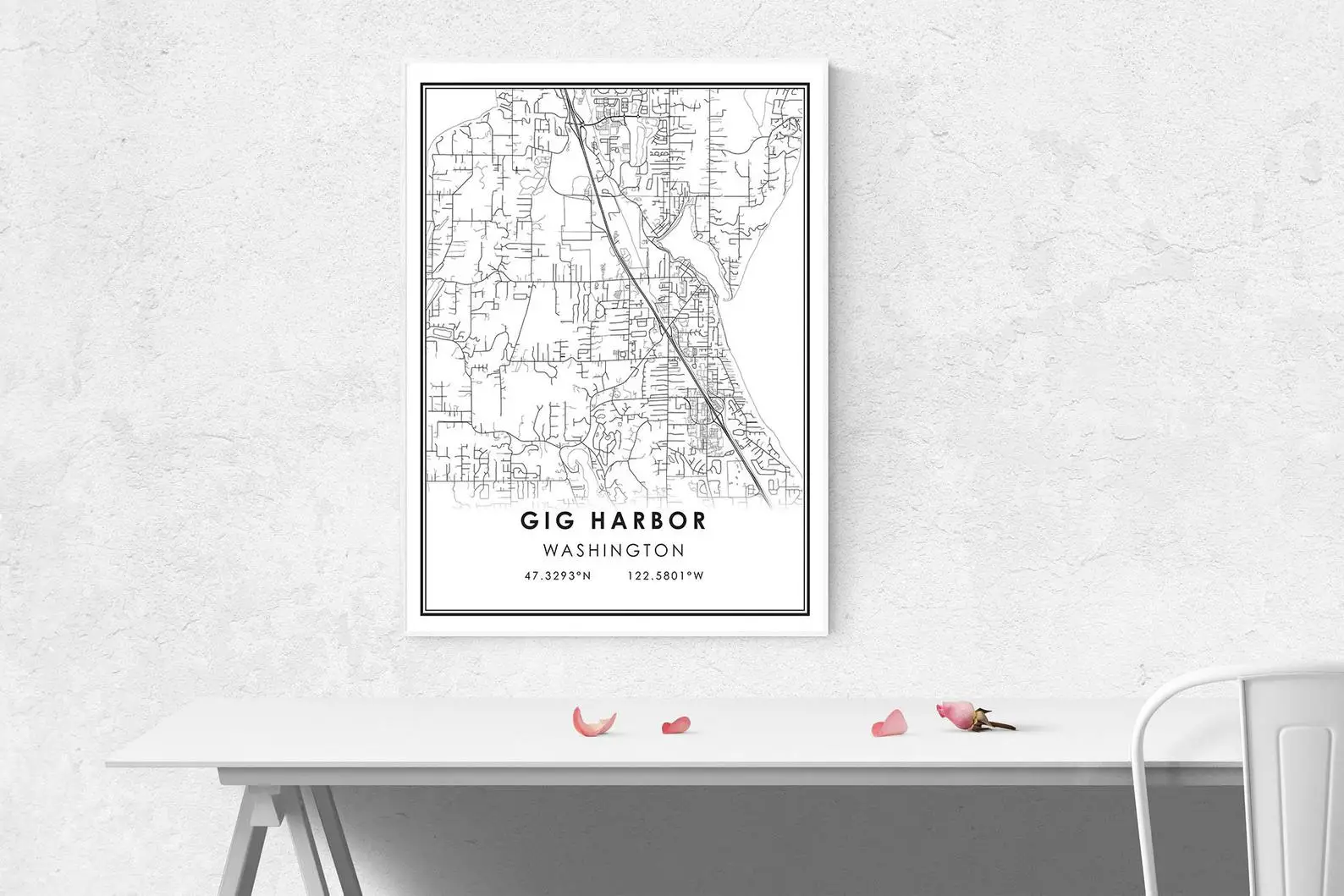 Гиг-Харбор карта печать постер канвас | Улица города Вашингтон.
