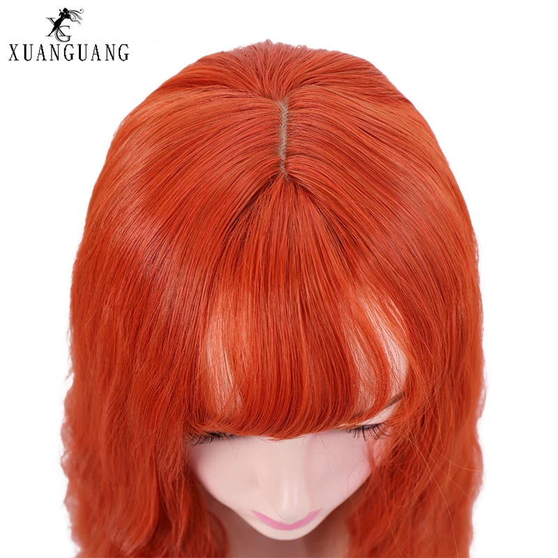 Female wig with bangs synthetic orange hair heat-resistant long curly braided | Synthetic Wigs(For White)