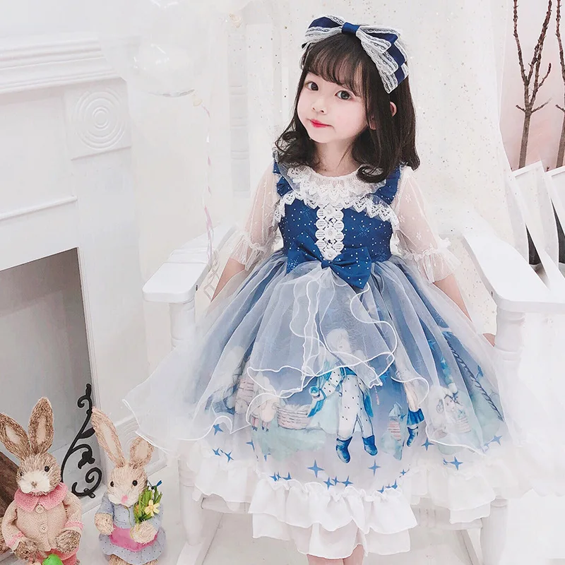 

Girl Spanish Princess Dresses Kids Lolita Birthday Christening Party Dress Toddler Girls Boutique Bow Lace Frock Vestidos BJJ002