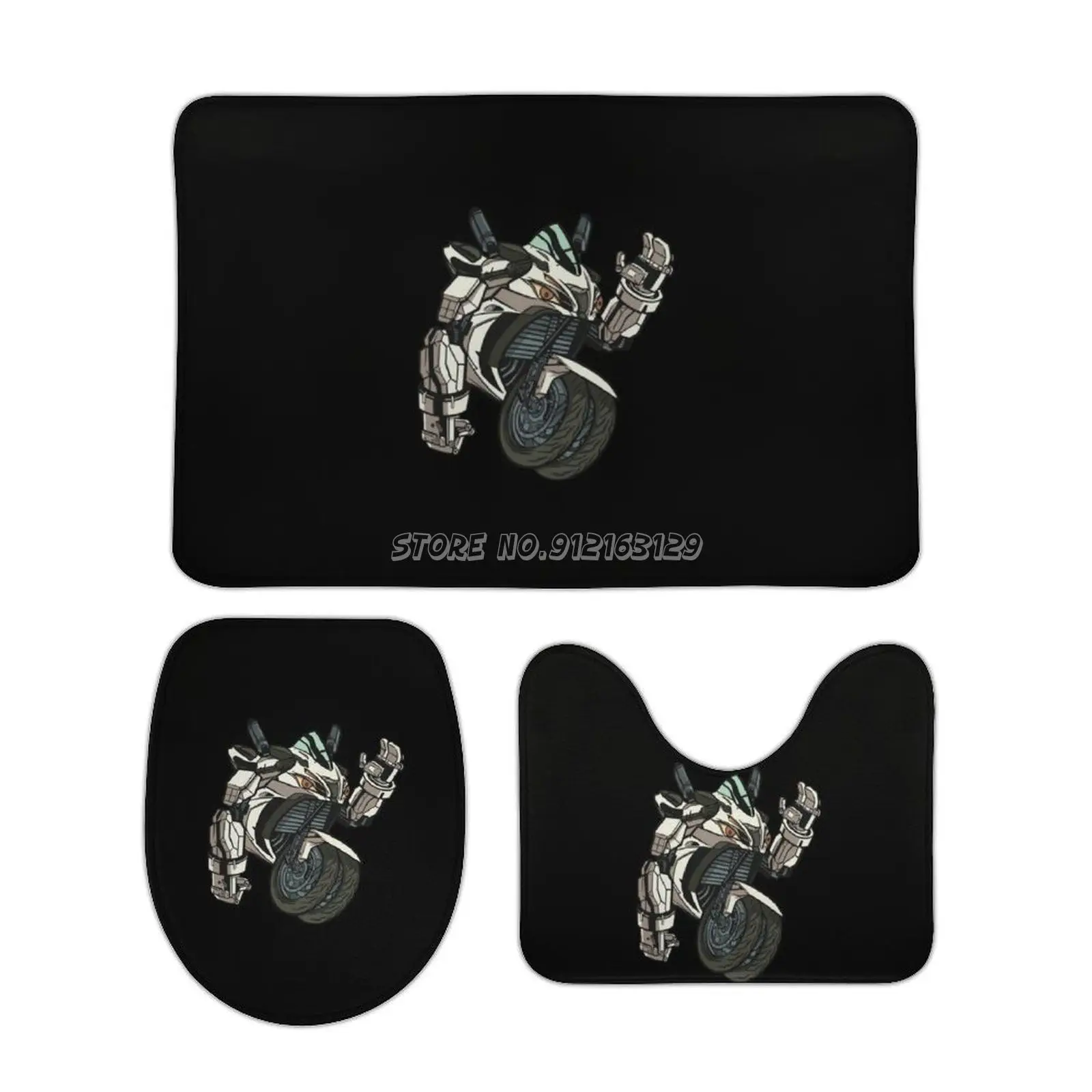 

Motorcycle Robot 3pcs Bathroom Mats Set Non-Slip Bath Rug Bathroom Print Carpet Doormats Toilet Seat Cover Motorcycle Robot Futu