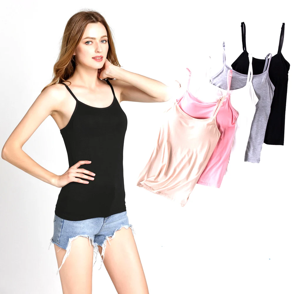 AMYO мягкий модал Camisole женская футболка Camis со встроенной полкой бюстгальтер
