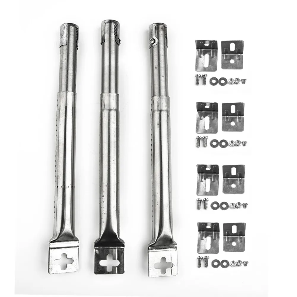 

3 X Gas BBQ Universal Adjustable Replacement Tube Burners Stainless Steel Silver