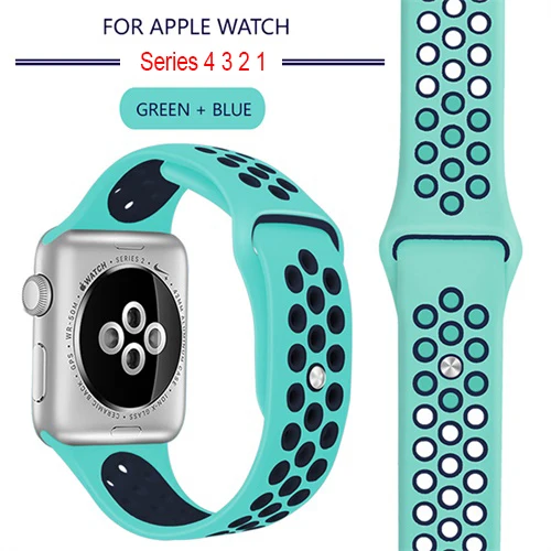 Мягкий спортивный силиконовый ремешок для Apple Watch серии 1, 2, 3, 42 мм, 38 мм, резиновый ремешок для iWatch 4/5, 40 мм, 44 мм - Цвет ремешка: 14 Green Blue