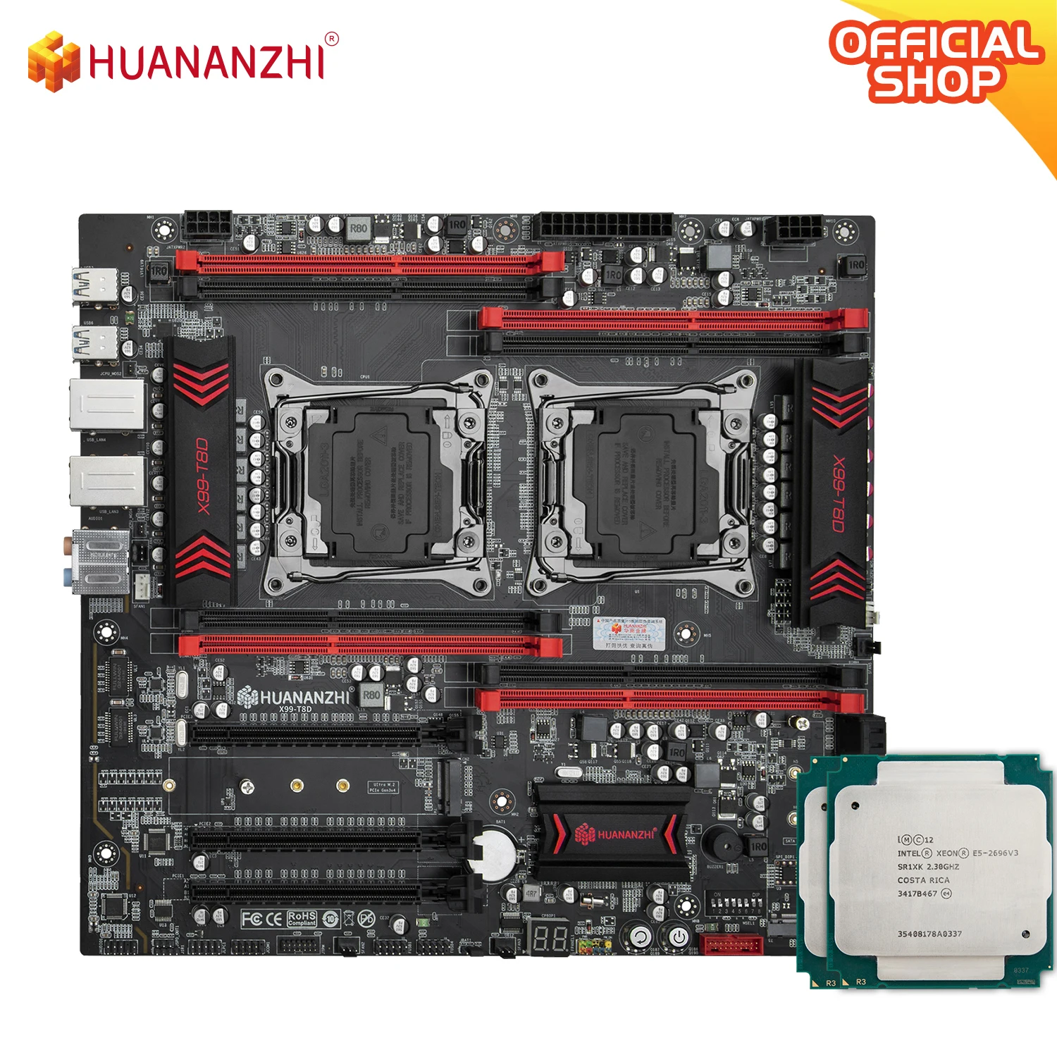 

HUANANZHI X99 T8D X99 Motherboard with Intel XEON E5 2696 V3*2 combo kit set LGA 2011-3 E5 V3 DDR3 RECC 256GB SATA3 E-ATX Server
