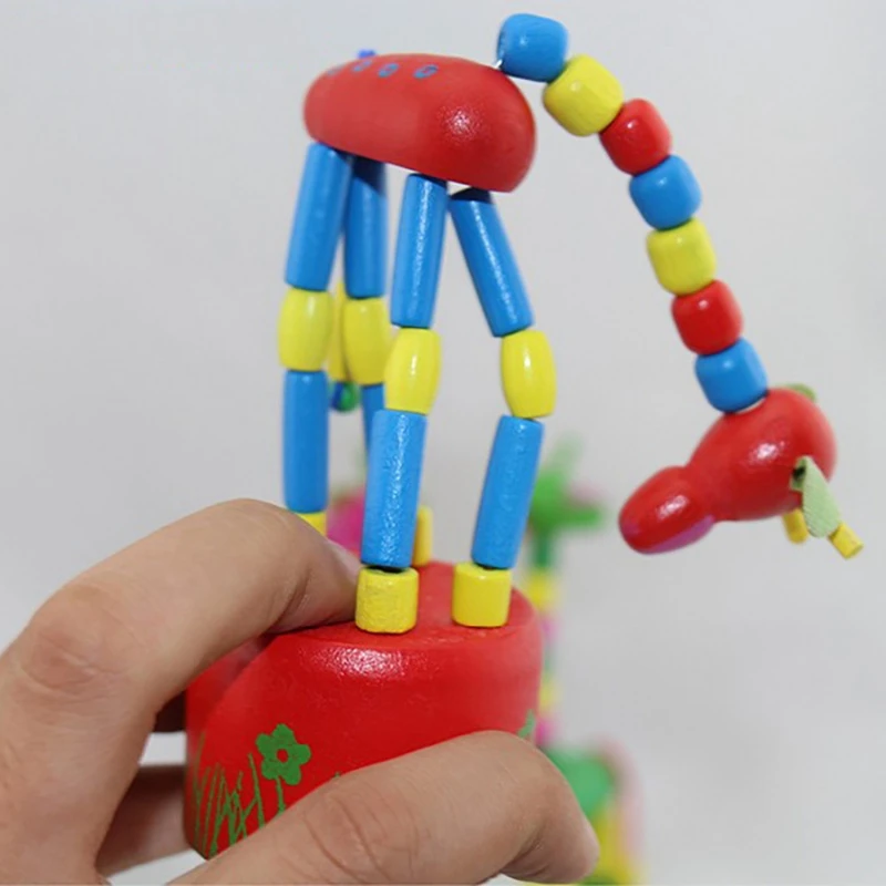 

5 Pcs Wooden Giraffe Figurine Toy Dancing Rocking Giraffe Finger Puppets Push Up Toys for Boys Kids Girls (Random Style)