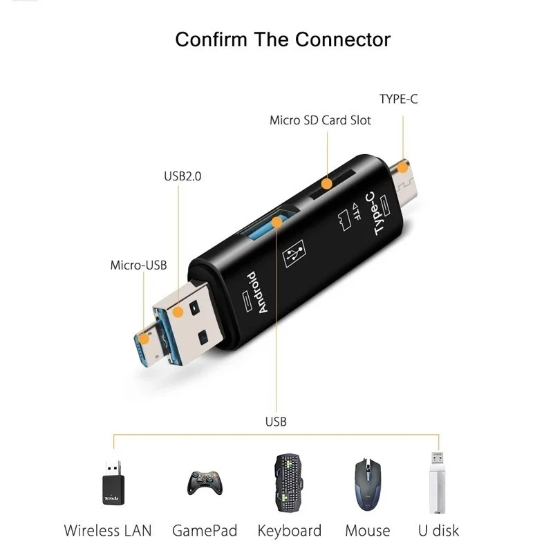 5 в 1 Многофункциональный Usb 3 0 Тип C/Usb /Micro Usb/Tf устройство чтения карт памяти