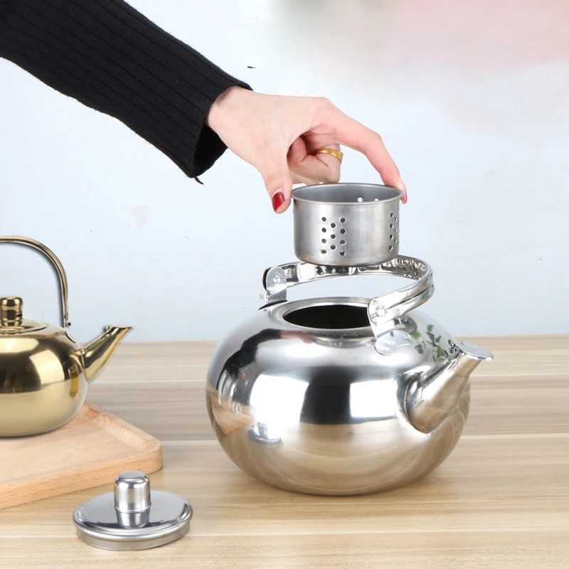 Маленький чайник для отеля из нержавеющей стали ресторана гостиницы чая желтый