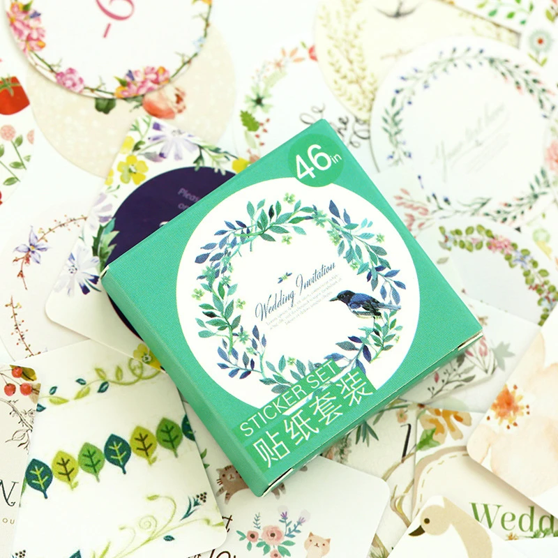 45 шт./партия цветок с растительным принтом в виде листьев стикеры милый каваи