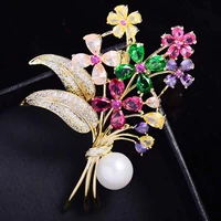 fashion elegant luxury sparkling multicolor cubic zirconia flowers brooches for women wedding banquet clothes accessories