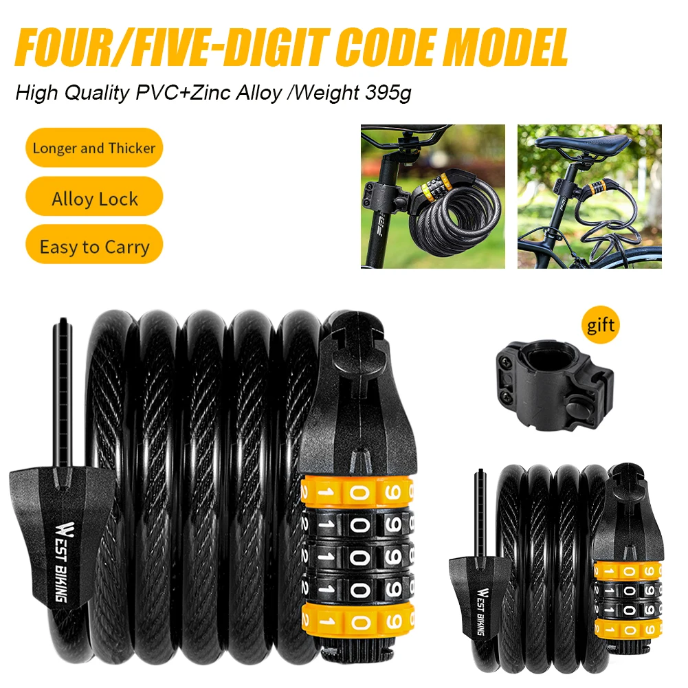 

Bike Lock Cable Anti Theft Security Coiling Bicycle Lock Keyless Password Cable Lock MTB Road Bike Motorcycle Cycling Lock