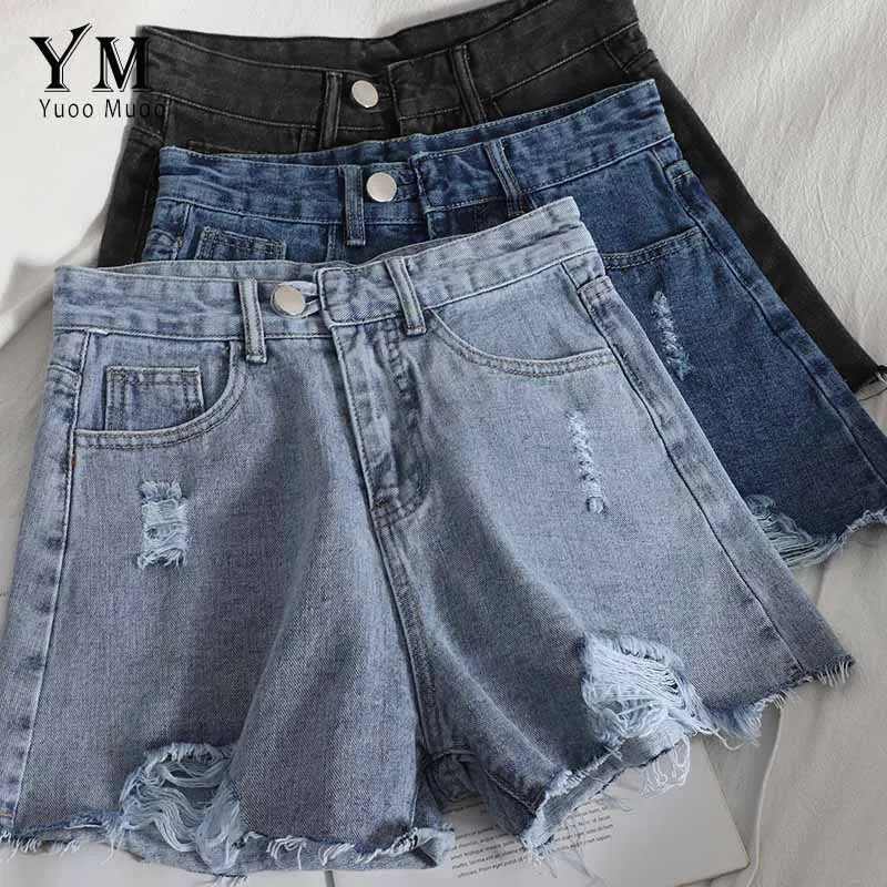 

YuooMuoo Ins Fashion Tassel Ripped Women Denim Shorts Casual High Waist Summer Jeans Short Pants All Match Chic Ladies Bottoms