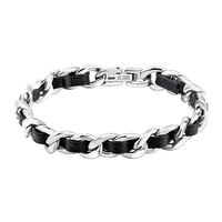 fashion stainless steel black leather chain bracelets punk classical couple hand jewelry for women men gift