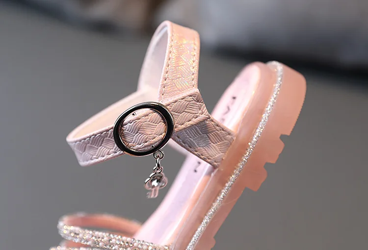 

summer beach little girl shoes kids rhinestone glitter buckle hook leather soft sandals toddler shiny baby children 4 to 16 yrs