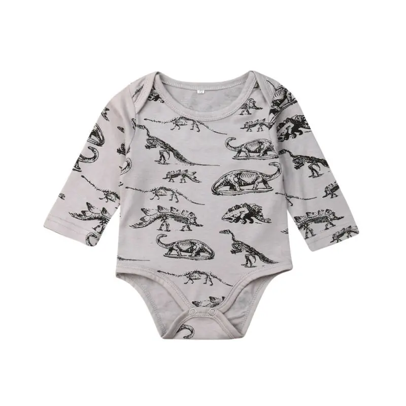2019 Новое Осеннее хлопковое боди с длинными рукавами и динозавром для маленьких