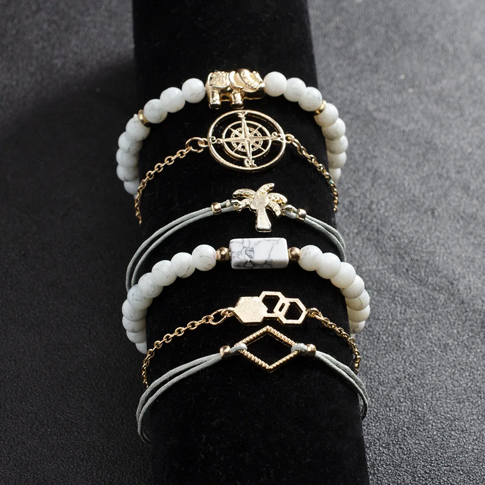 6 шт./компл. в богемном стиле женские браслеты компас кокосовой пальмы белый