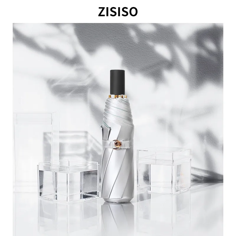 

Portable Silver Double Layer Parasol Women Rainy Shine Mini Folding UV-Protection Umbrella Windproof Durable Black Coating U5B