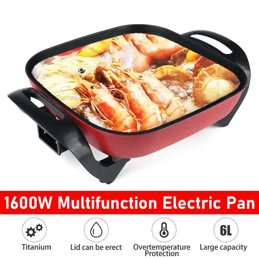 

1600W Electric Hot Pot Multi Cooker 6L Aluminum Alloy Non Stick Smokeless Electric Skillets Cooking Soup Pots Kitchen Cookware