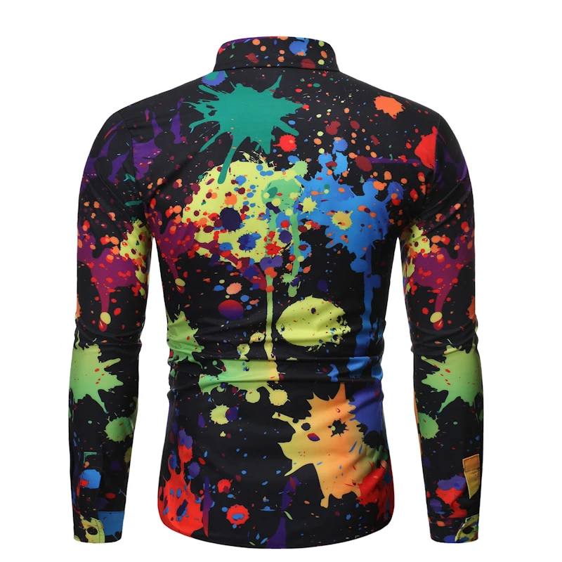 MOGU 2019 Новые повседневные мужские рубашки с длинным рукавом модным принтом Slim Fit