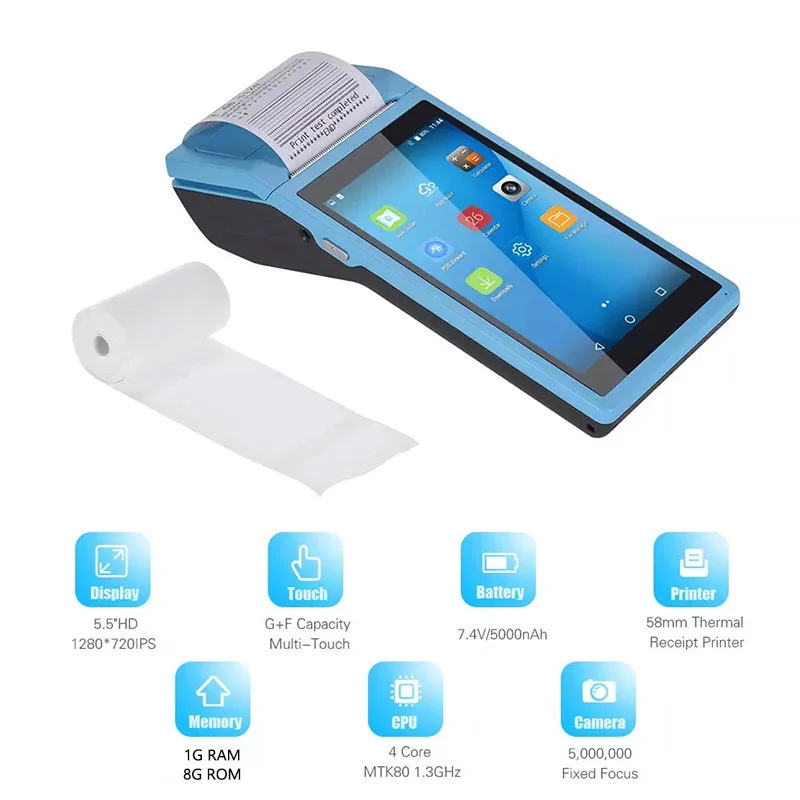 

Hand-held POS Terminal Android 8.1 PDA with Bluetooth Hot Receipt Printer 3G WiFi Mobile Order POS Terminal
