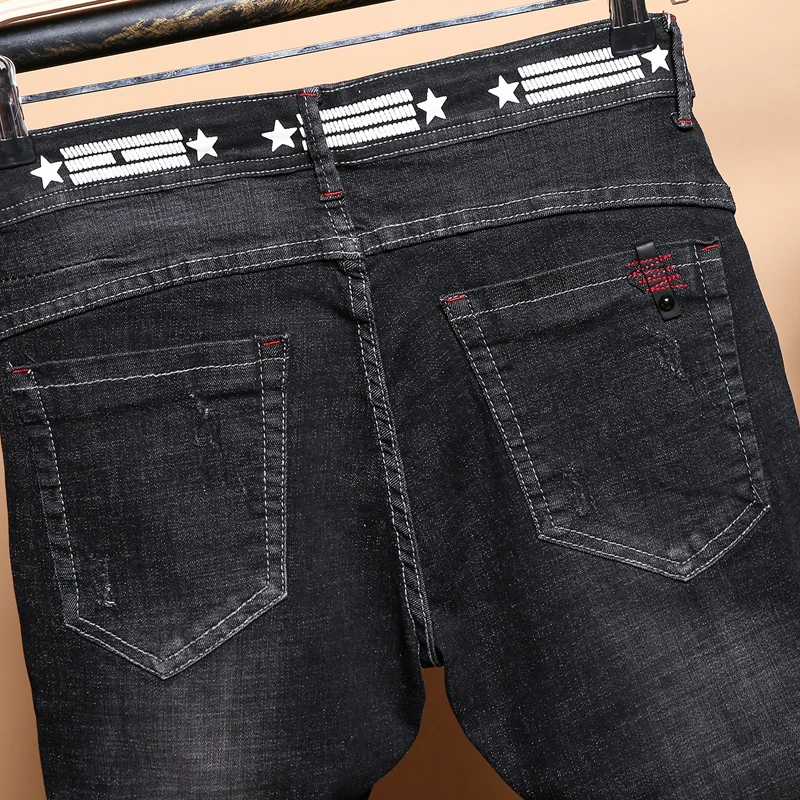 Джинсы мужские Узкие однотонные узкие джинсовые шорты в ковбойском стиле