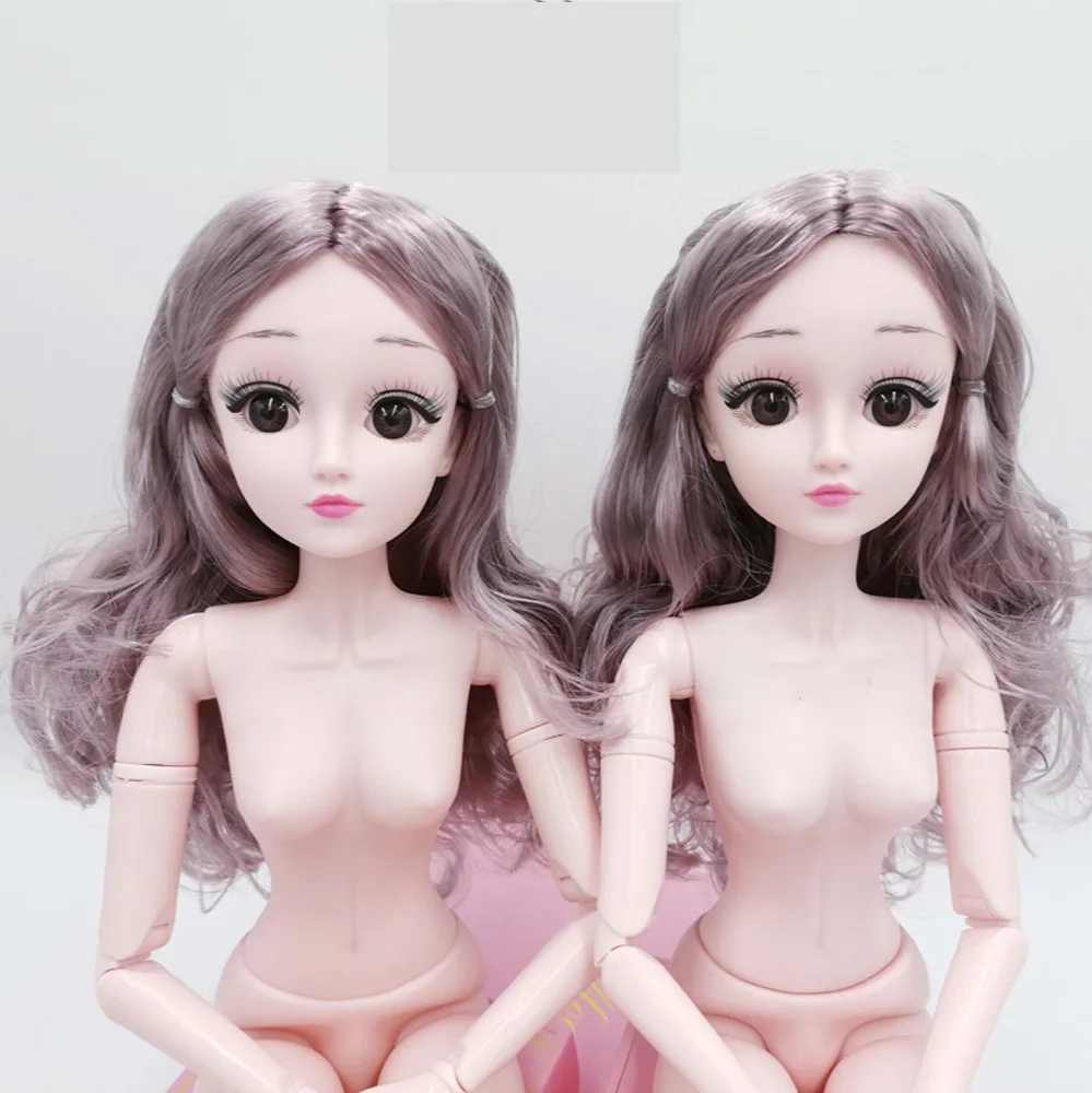 Кукла шарнирная с объемными глазами подвижная белой кожей розовое золото серые