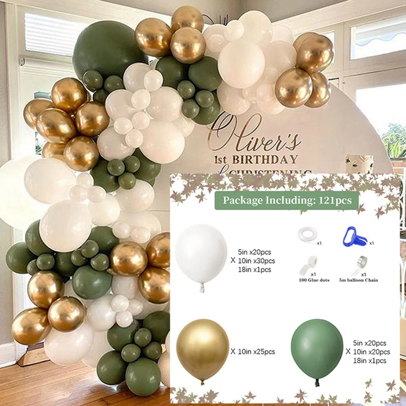 Kit de guirnalda de arco de globos verdes Oliva, conjunto de globos dorados para boda, cumplea&ntilde;os, Baby Shower, decoraciones para fiesta, 121 piezas-1