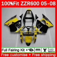 yellow black injection body 100 fit for kawasaki zzr600 05 06 07 08 zzr 600 zzr 600 cc 2005 2006 2007 2008 oem fairing 4lq 75