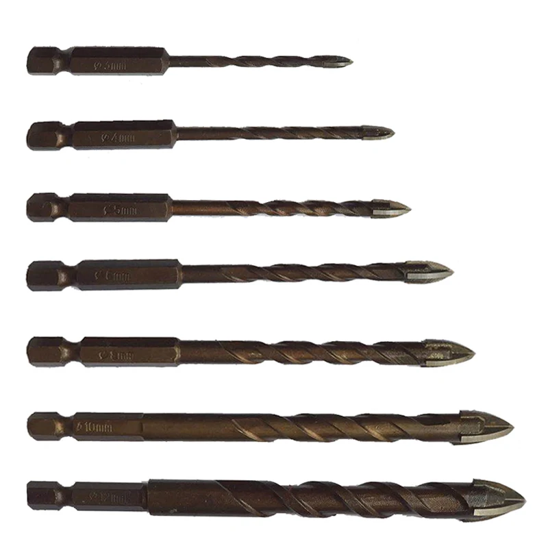 

1/5/7Pcs/set Cross Hex Tile Bits Glass Ceramic Concrete Hole Opener Kit Hard Alloy Drill Size 3/4/5/6/8/10/12 MM