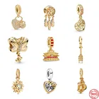 Новые золотые серьги и пчелы свисающие сверкающие солнечные стрелки СЕМЬЯ diy бисера Подходит оригинальный Pandora Шарм серебро 925 Браслет безделушка ювелирные изделия